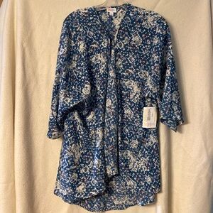 LulaRoe Lindsay Open Front Sheer Kimono Blue with White, swimsuit coverup